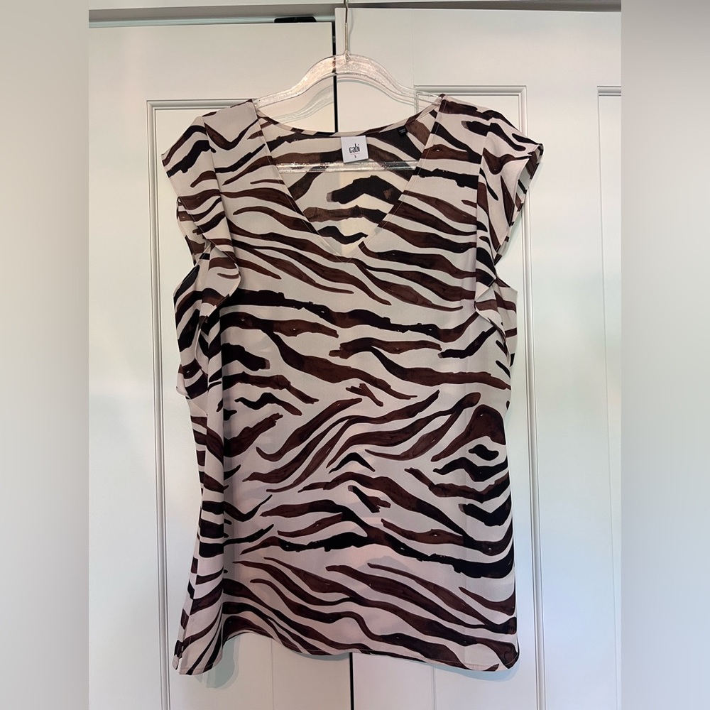 CAbi Brown and Cream Zebra Print Blouse